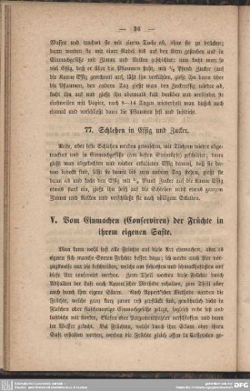V. Vom Einmachen (Conserviren) der Früchte in ihrem eigenen Safte