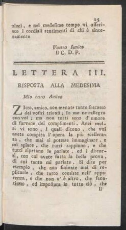 Lettera III. Risposta Alla Medesima