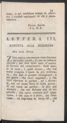 Lettera III. Risposta Alla Medesima