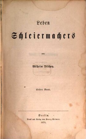 Leben Schleiermachers, 1