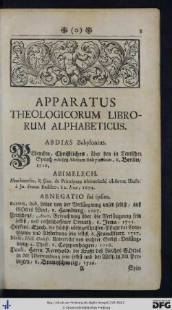 Apparatus Theologicorum Librorum Alphabeticus.