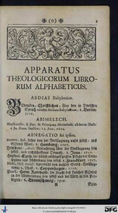 Apparatus Theologicorum Librorum Alphabeticus.