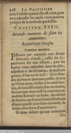 Chapitre XXXII. Diverses manieres de faire les Aumelettes