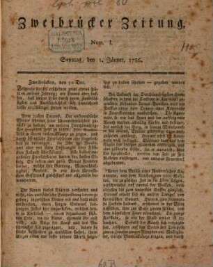 Zweibrücker Zeitung. 1786,1/3