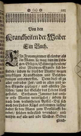 Von den Kranckheiten der Weiber.