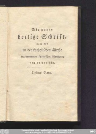 Dritter Band = dritter  Bibel: Altes Testament