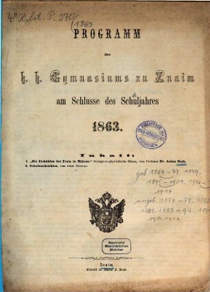 Programm des K.K. Gymnasiums in Znaim : für das Schuljahr .... 1862/63