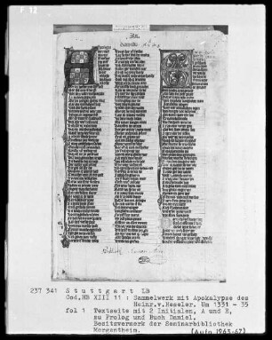 Sammelwerk mit Apokalypse des Heinrich von Hesler & Christherrenchronik — Daniel, Folio 1recto-26verso — ---, Folio 1recto-26verso---, Folio 1 rectoTextblatt