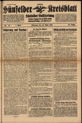 Erste Ausgabe vom Mittwoch, den 24. April 1940.