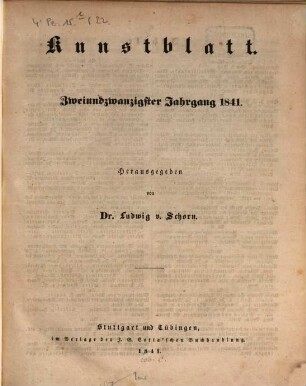 Morgenblatt für gebildete Leser. Kunstblatt. 1841