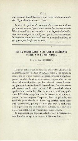 Sur la construction d´une courbe algébrique autour d´un de ses points.