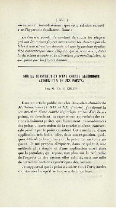 Sur la construction d´une courbe algébrique autour d´un de ses points.