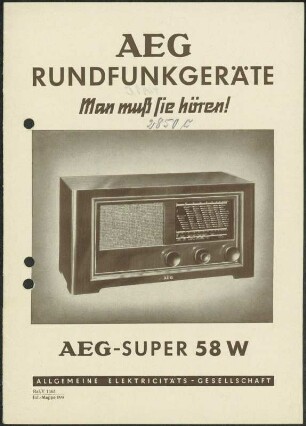 Bedienungsanleitung: AEG Rundfunkgeräte; AEG - Super 58 W