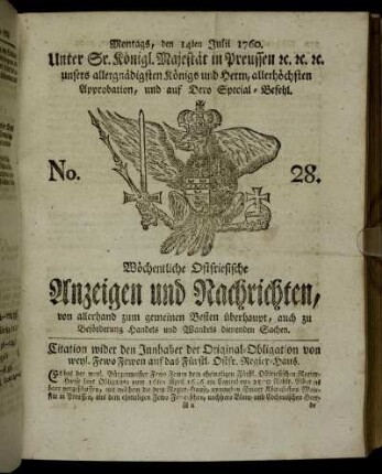 No. 28. Montags, den 14ten Julii 1760.