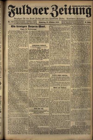 Erste Ausgabe vom Samstag, den 19. Oktober 1929.