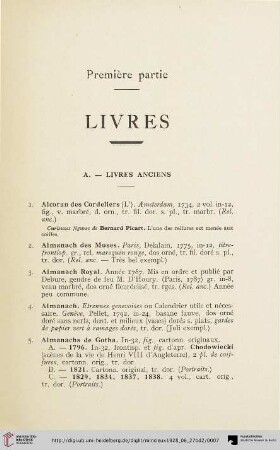 Première partie: Livres (Nr. 1-374)