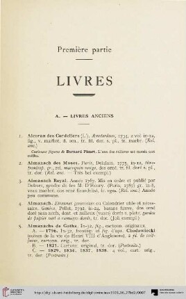 Première partie: Livres (Nr. 1-374)