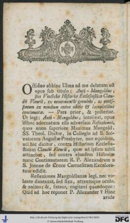 Ad Anti-Mangoldum, Sive Vindicias Historiae Ecclesiasticae Claudii Fleurii.