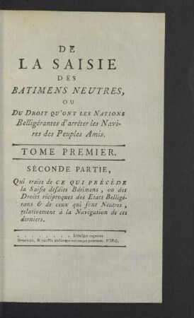 Tome premier. Seconde partie.