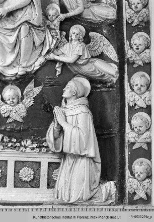 Gürtelspende der thronenden Madonna an den Heiligen Thomas mit Heiligem Leonhard - Madonna della Cintola