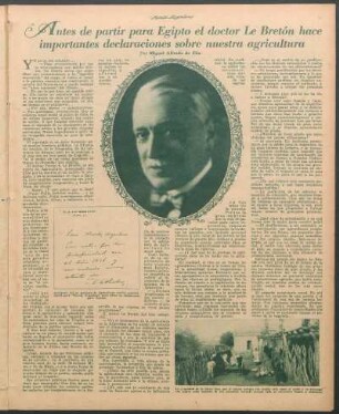 Antes de partir para Egipto el doctor Le Bretón hace importantes declaraciones sobre nuestra agricultura