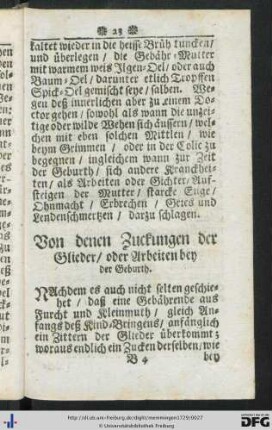 Von denen Zuckungen der Gliede, oder Arbeiten bey der Geburth.