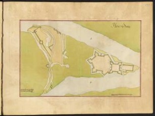 Festungsplan von Hovez bei Danzig, Polen, 1: 4000, kolorierter Handzeichnung, vor 1695 : Hovet bey Dantzig [Festungsplan] [1:4.000] / [Johann George Starck]. [S.l., S.a.].- [nach 1695] - 1 Plan : Handzeichng. - 47,4 x 29,8 cm