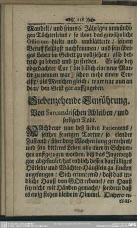Siebenzehende Einführung. Von Sarcandrischen Ableiben, und seeligen Todt