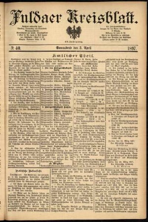 Erste Ausgabe vom Samstag, den 03. April 1897.