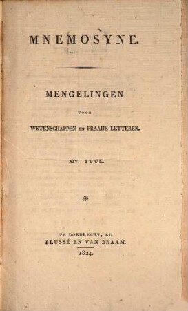 Mnemosyne : mengelingen voor geschied- en letterkunde. 14. 1824 = N.V., Deel 4