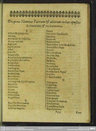 Propria Nomina Patrum & aliorum in hoc opusculo citatorum & recitatorum