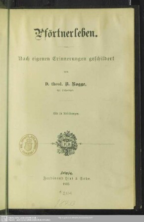 Pförtnerleben : nach eigenen Erinnerungen geschildert; mit 24 Abb.