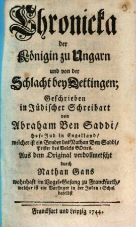 Chronicka der Königin zu Ungarn und von der Schlacht bey Dettingen