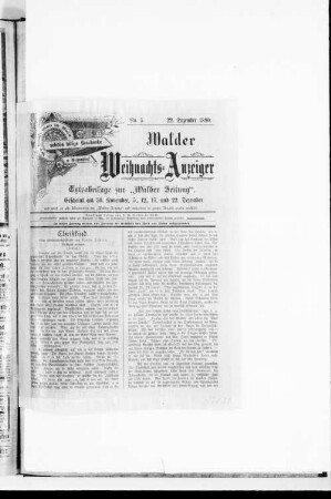 Walder Weihnachts-Anzeiger : Extrabeilage zur "Walder Zeitung"