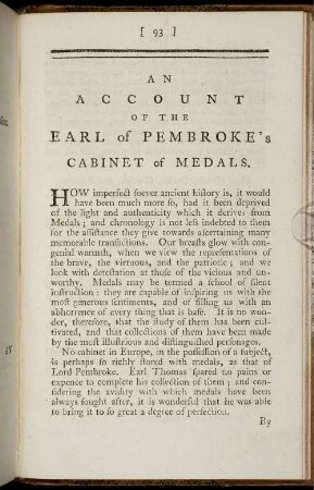 An Account Of The Earl Of Pembroke's Cabinet Of Medals.