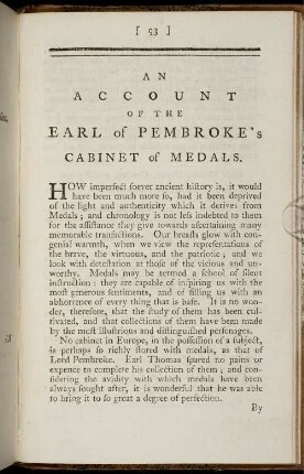 An Account Of The Earl Of Pembroke's Cabinet Of Medals.