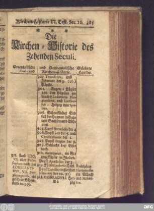 Die Kirchen-Historie des Zehenden Seculi.