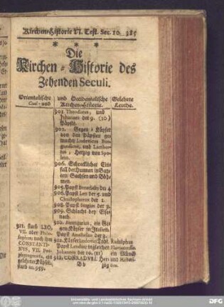 Die Kirchen-Historie des Zehenden Seculi.