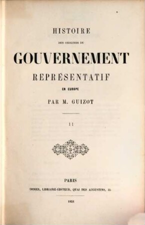 Histoire des origines du gouvernement représentatif en Europe, 2
