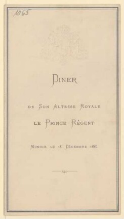Menükarte : Diner de Son Altesse Royale le Prince Regent
