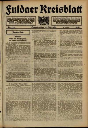 Zweite Ausgabe vom Samstag, den 19. September 1914.