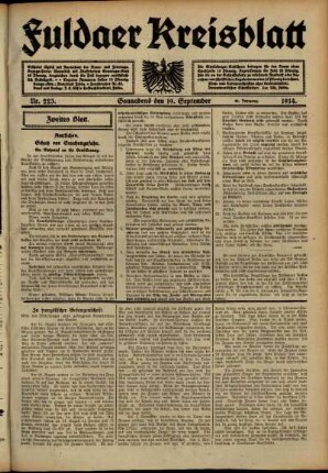 Zweite Ausgabe vom Samstag, den 19. September 1914.