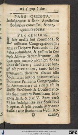 Pars Quinta. Indulgentiae à Sede Apostolica Sodalibus concessae, et nunquam revocatae.