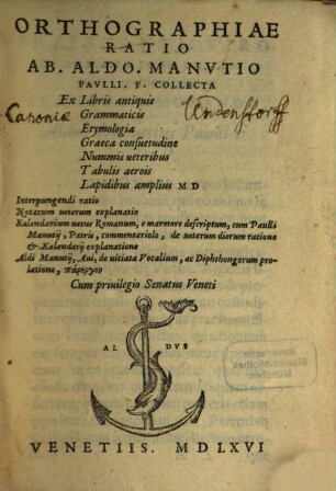 Orthographiae ratio : interpungendi ratio ; no farum veterum explanatio