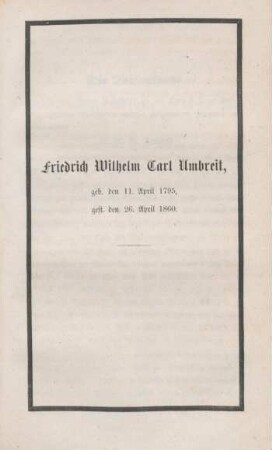 Todesanzeige Friedrich Wilhelm Carl Umbreit