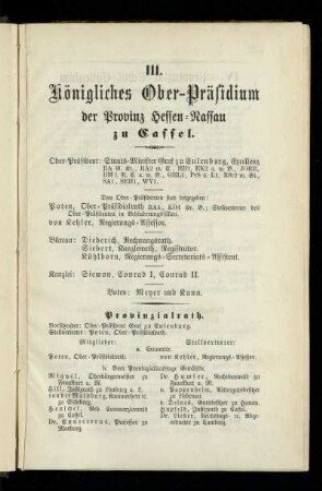Königliches Ober-Präsidium der Provinz Hessen-Nassau zu Cassel