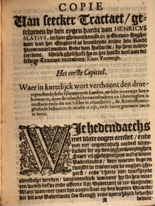 Copie vant klaer Vertoogh : gheschreven ... in sijn gevangenisse in's Graven-Haghe, mitsgaders van twee Brieven ... van Jan Blansaert ...