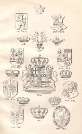[Abbildung zur historischen Entwicklung des kurfürstlich hessischen Gesamtwappens.]