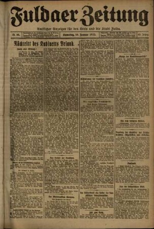 Ausgabe vom Samstag, den 14. Januar 1922.