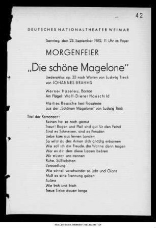 Morgenfeier "Die schöne Magelone"